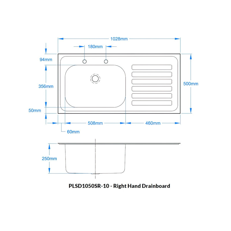 Inset Hospital Sink Top 1028 x 500mm - Large Bowl