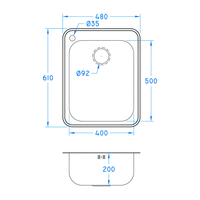 Inset Large Bowl Sink With Tap Hole
