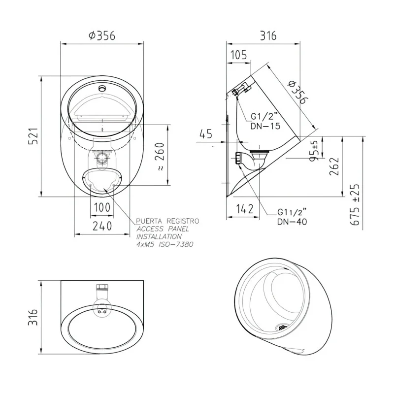 Stainless Steel Urinal Pod - Top Inlet