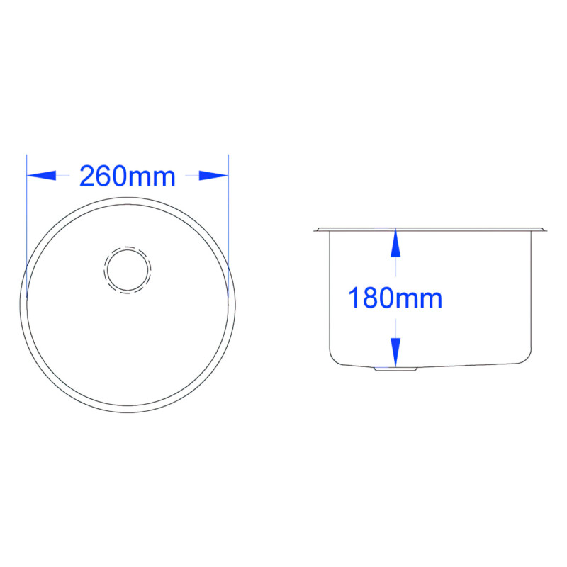 Cylindrical Inset Stainless Steel Hand Basin (⌀260mm)