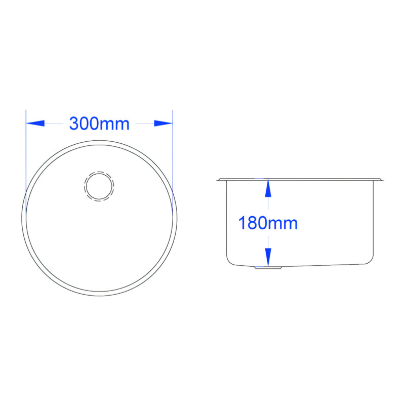 Cylindrical Inset Stainless Steel Hand Basin (⌀300mm)