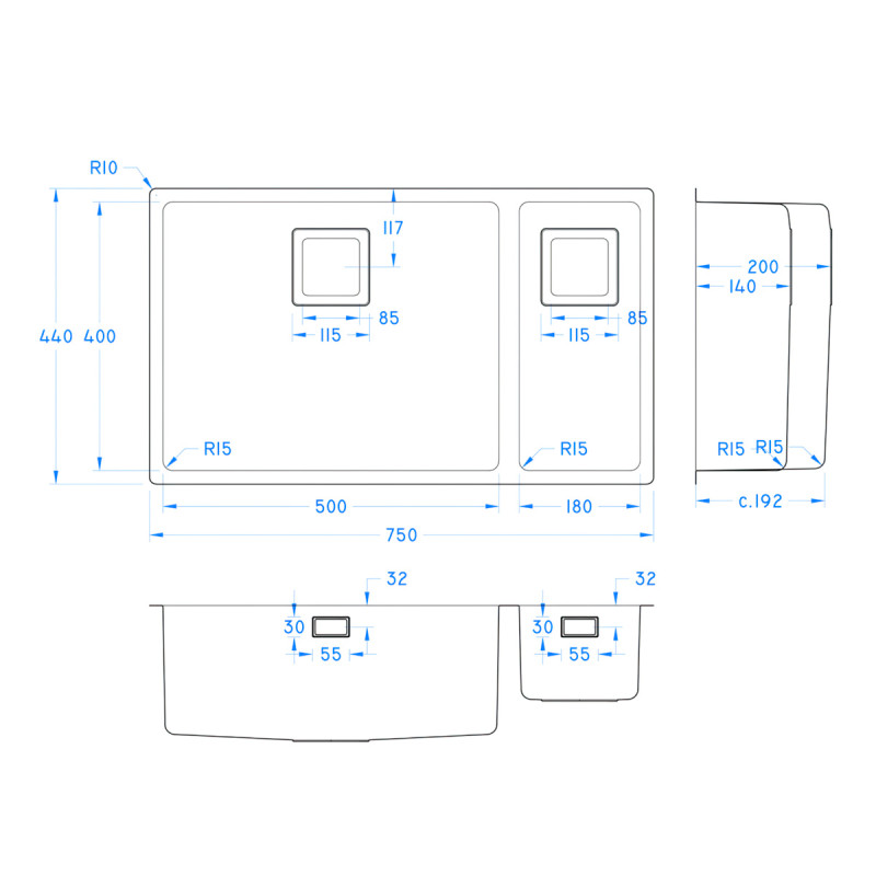 Undermount Sink Bowl Double Bowl