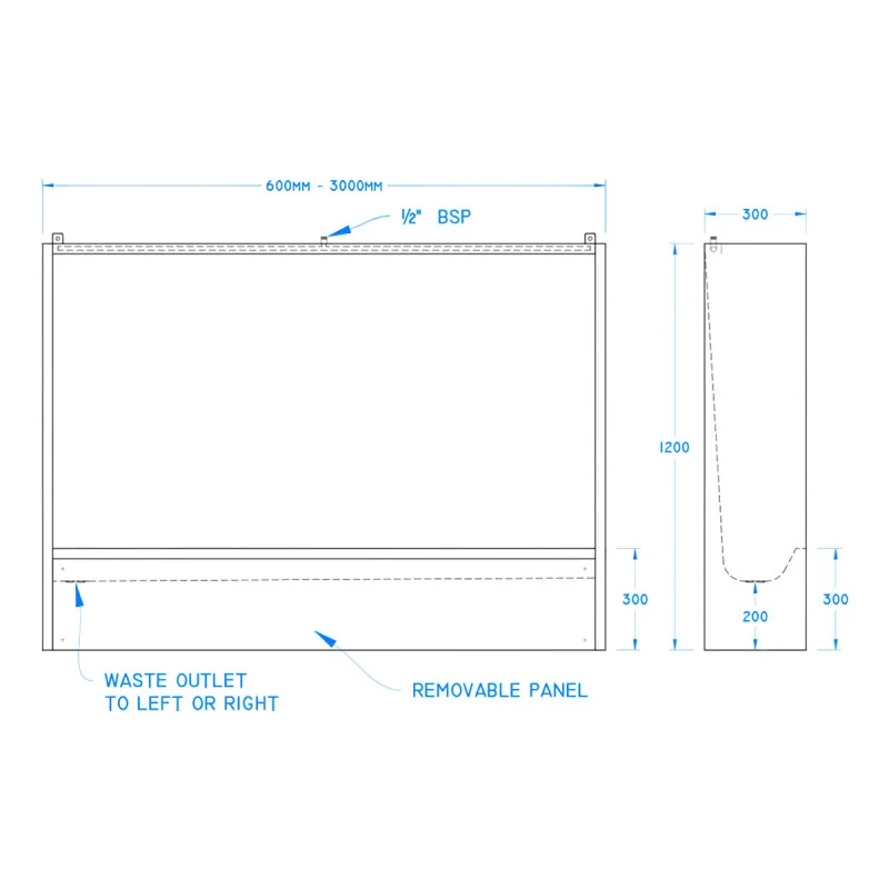Stainless Steel Floor Standing Trough Urinal 3000mm
