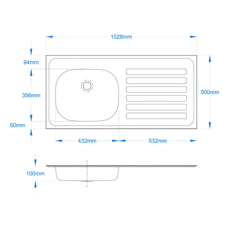 Wheelchair Accessible Inset Sink Top 1028 x 500mm