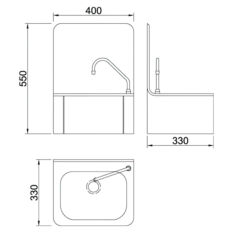 Stainless Steel Leg Operated Hand Basin with integrated Backsplash