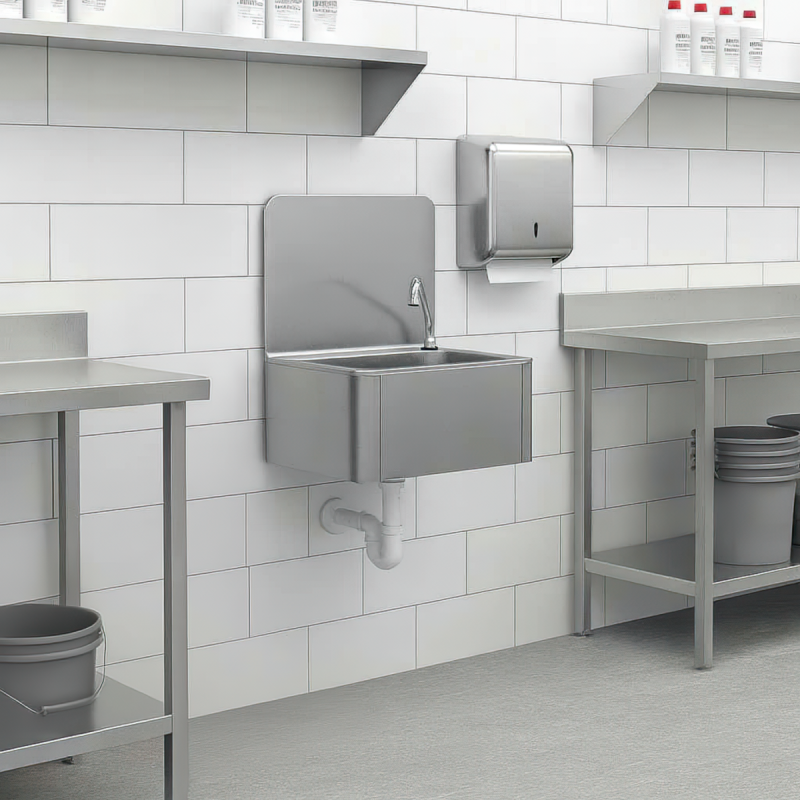 Stainless Steel Leg Operated Hand Basin with integrated Backsplash