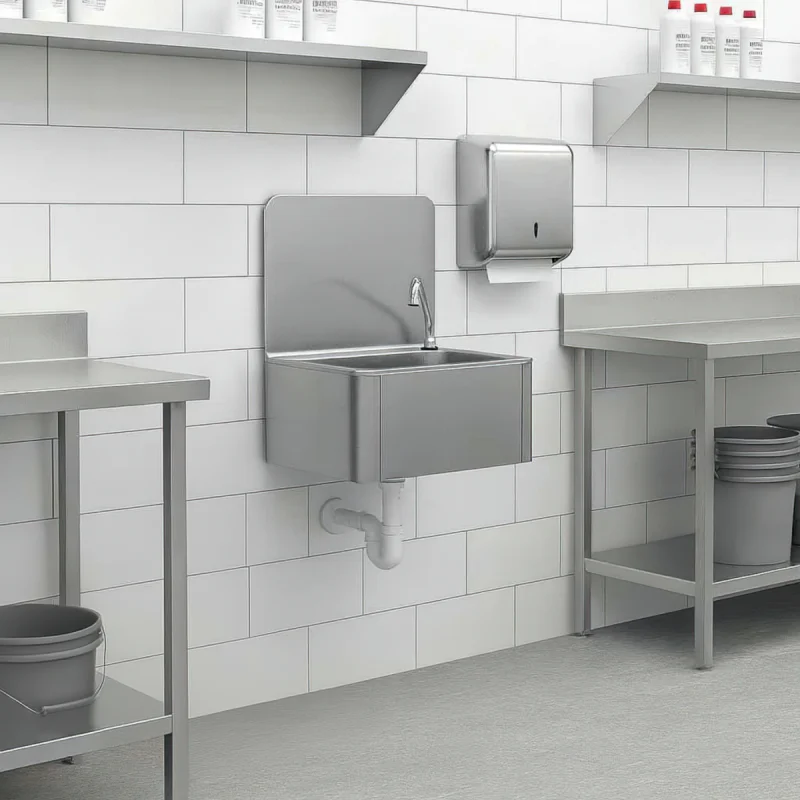 Stainless Steel Leg Operated Hand Basin with integrated Backsplash