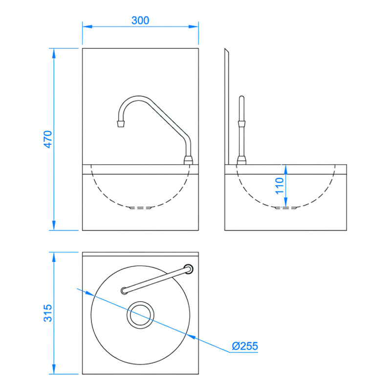 Compact Leg Operated Hand Basin with Backsplash