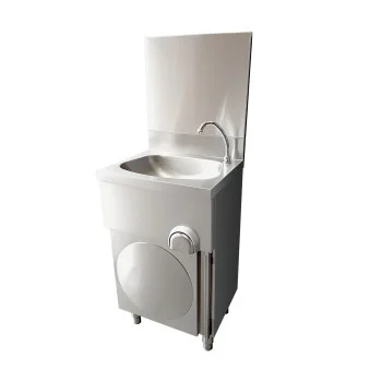 Floor Standing Leg Operated Stainless Steel Hand Basin With High Backsplash
