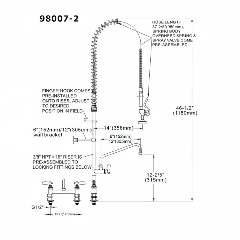 Pre Rinse Spray & Pot Filler Tap - Double Pedestal