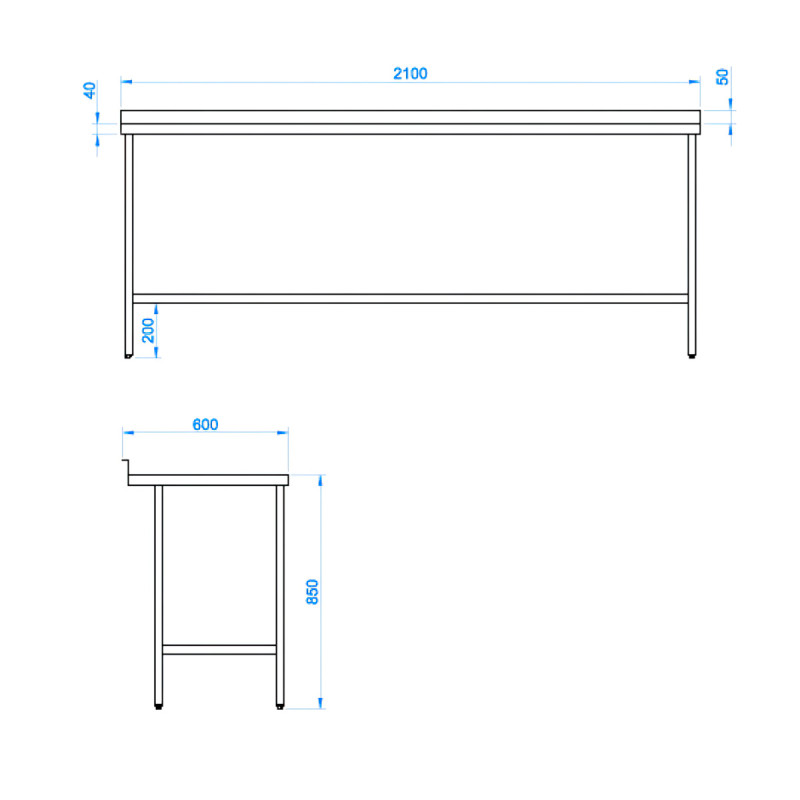 Stainless Steel Catering Prep Table - 2100 x 600mm